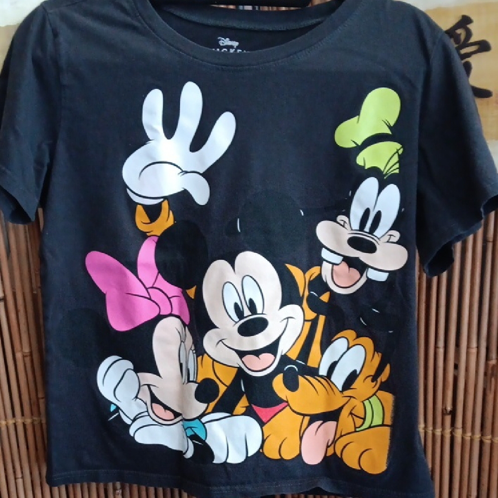 Disney Black and Pink Short Sleeve Tee with Cartoon Print
